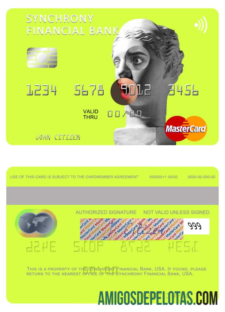 Mastercard do banco financeiro Synchrony dos EUA baixar para verificação